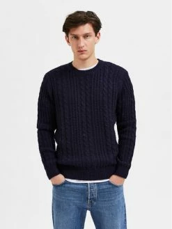 Αγορά ⌛ Selected Homme Άνδρες Πουλόβερ Henry 16086685 Σκούρο μπλε Relaxed Fit ✨
