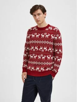 Καλύτερη πώληση ⌛ Selected Homme Άνδρες Πουλόβερ Deer 16086719 Κόκκινο Regular Fit ⌛