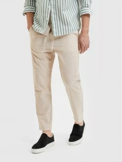 Best Pirce 💯 Selected Homme Άνδρες Υφασμάτινα Παντελόνια Παντελόνι υφασμάτινο New Linen 16085822 Μπεζ Straight Fit 🌟