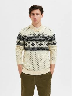 Best Pirce ❤️ Selected Homme Άνδρες Πουλόβερ Ζιβάγκο Claus 16086724 Εκρού Regular Fit 🎉