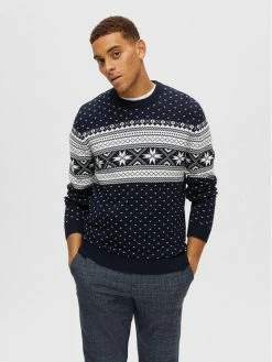 ΧΟΝΔΡΙΚΟ ΕΜΠΟΡΙΟ ❤️ Selected Homme Άνδρες Πουλόβερ Claus 16086720 Σκούρο μπλε Regular Fit 🛒