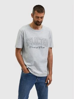 Προϋπολογισμός 🧨 Selected Homme Άνδρες T-shirts T-Shirt Bene 16085656 Γκρι Regular Fit ❤️