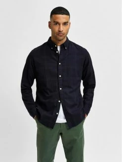 Εκπτωση 👏 Selected Homme Άνδρες Casual Πουκάμισα Πουκάμισο Flannel 16074464 Σκούρο μπλε Slim Fit 🎉
