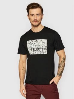 Συμφωνίες 🤩 Selected Homme Άνδρες T-shirts T-Shirt Dani 16085964 Μαύρο Regular Fit ❤️